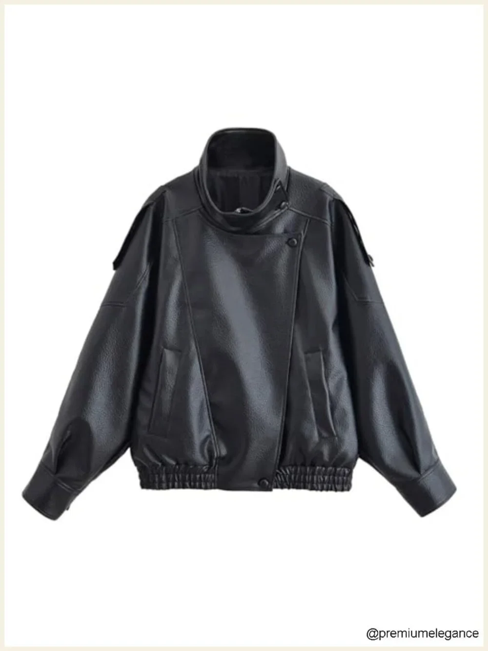 Oversized Faux Leather Jacket High Collar Long Sleeve Zip Up Motorcycle Coat